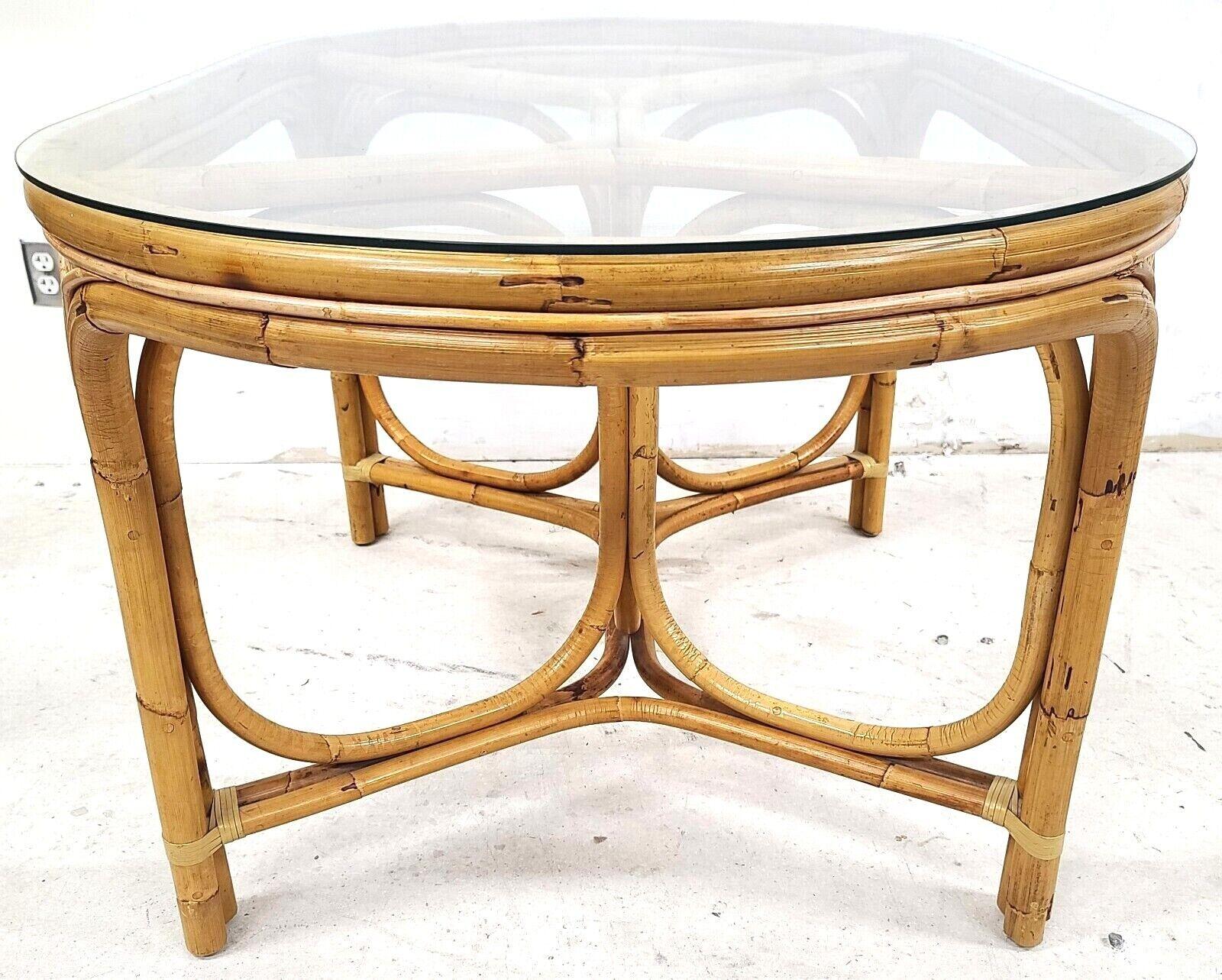 Vintage 1970s Bamboo Rattan Glass Oval Dining Table 2