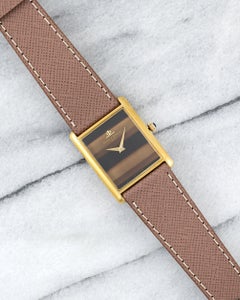 Vintage 1970s Baume & Mercier Tank 37059B 18K YG Faux Tiger Eye Dial Manual 25mm
