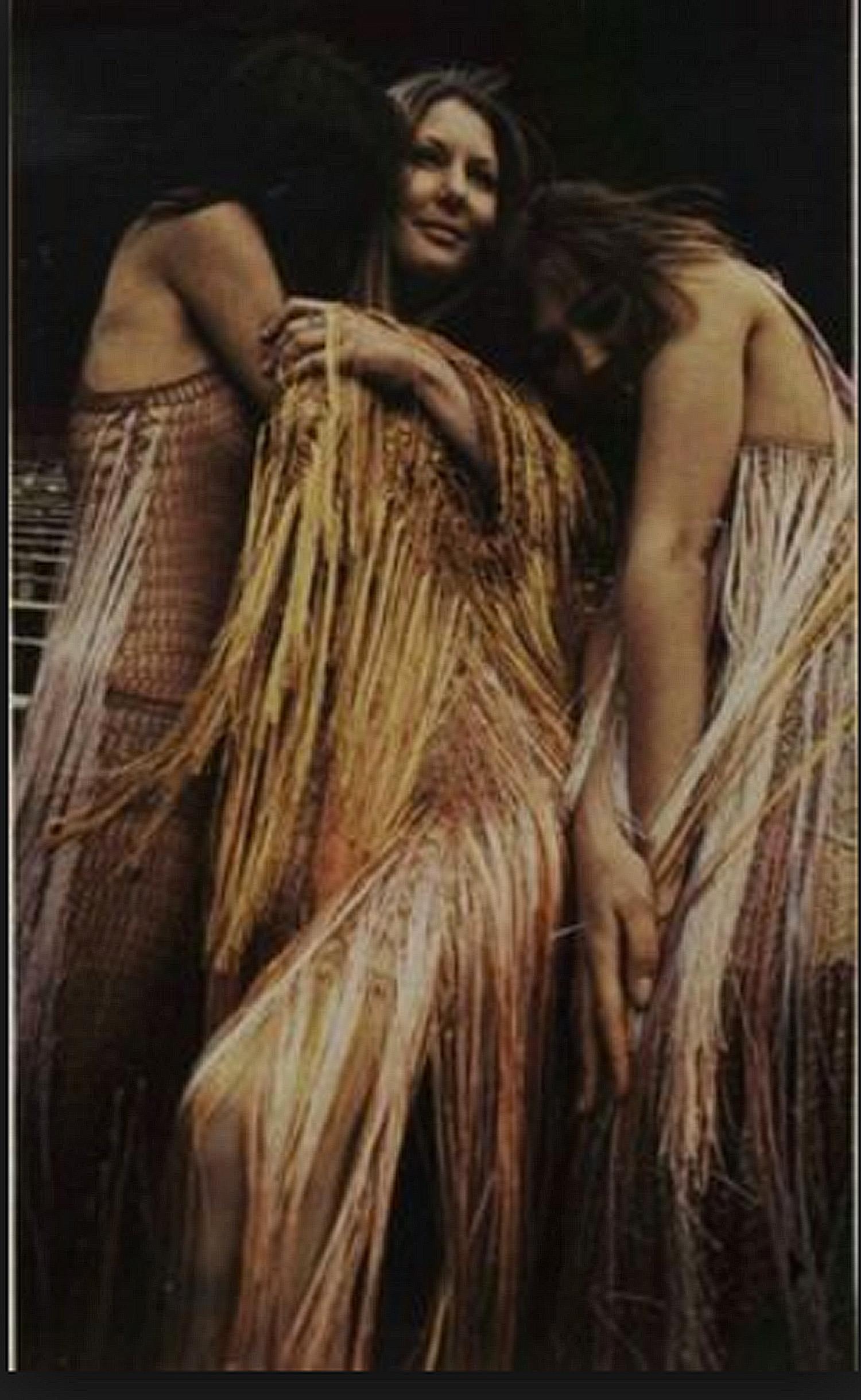 Vintage 1970s Belgian designer Ann Salens cream pink fringe dress 1