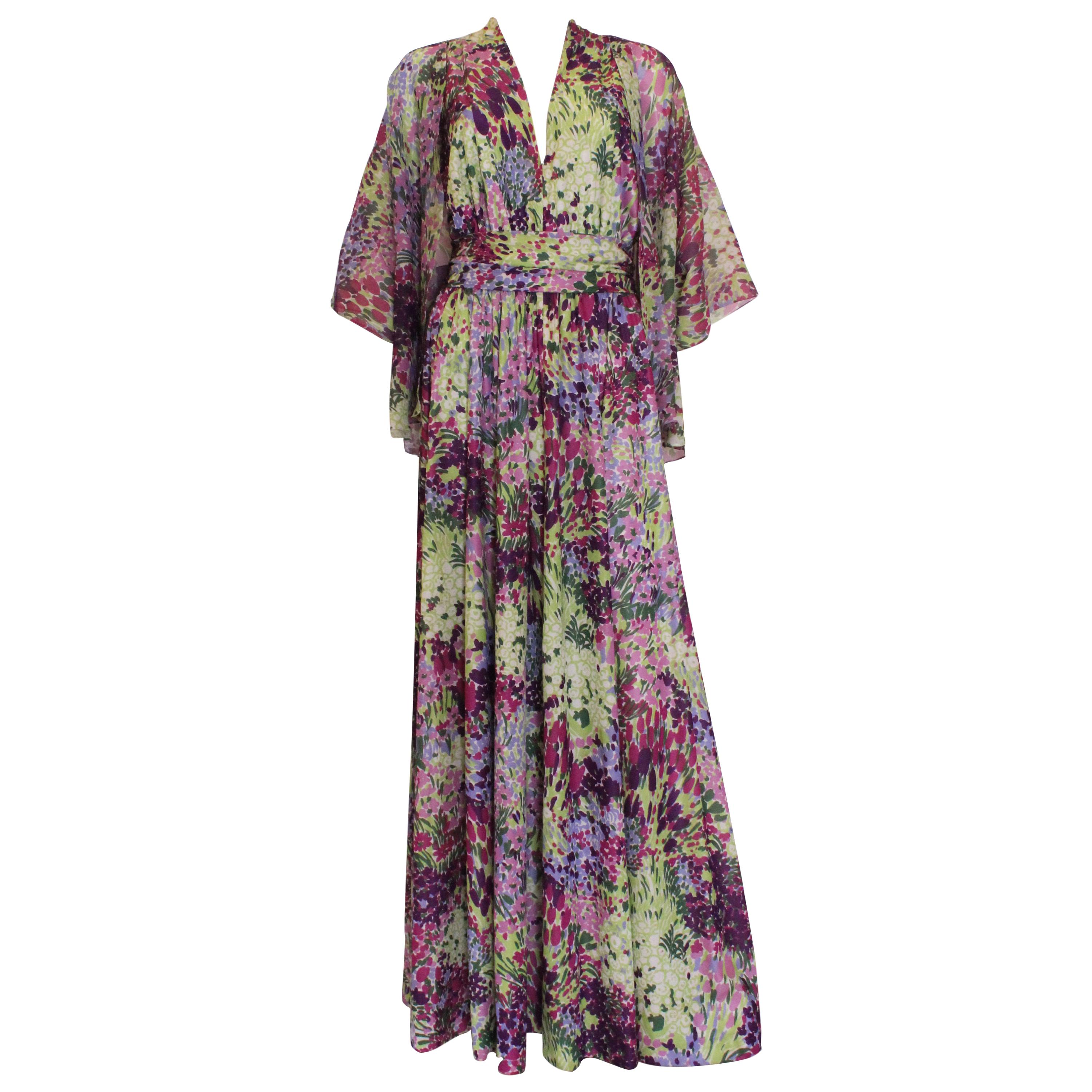 Vintage 1970s Berketex Floral Gown with Bolero For Sale