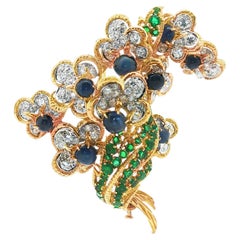 Vintage 1970s "Big Three" Flower Vine Brooch in 18k Gold