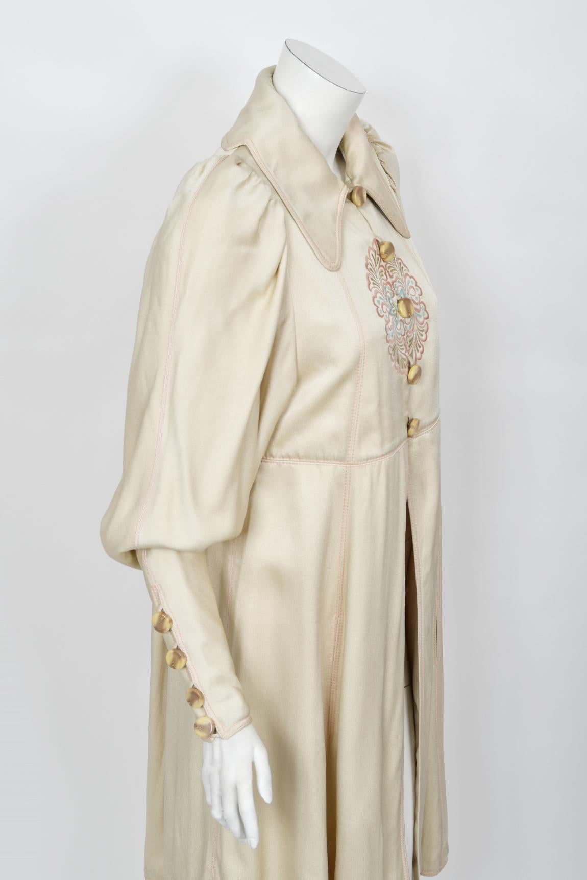 Vintage 1970's Bill Gibb Couture Embroidered Satin Mutton-Sleeve Jacket & Vest  For Sale 9