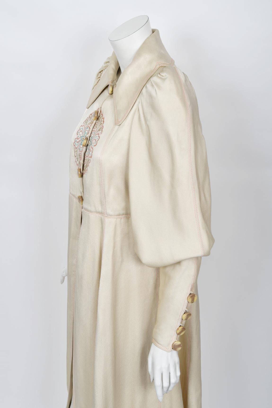 Women's Vintage 1970's Bill Gibb Couture Embroidered Satin Mutton-Sleeve Jacket & Vest  For Sale