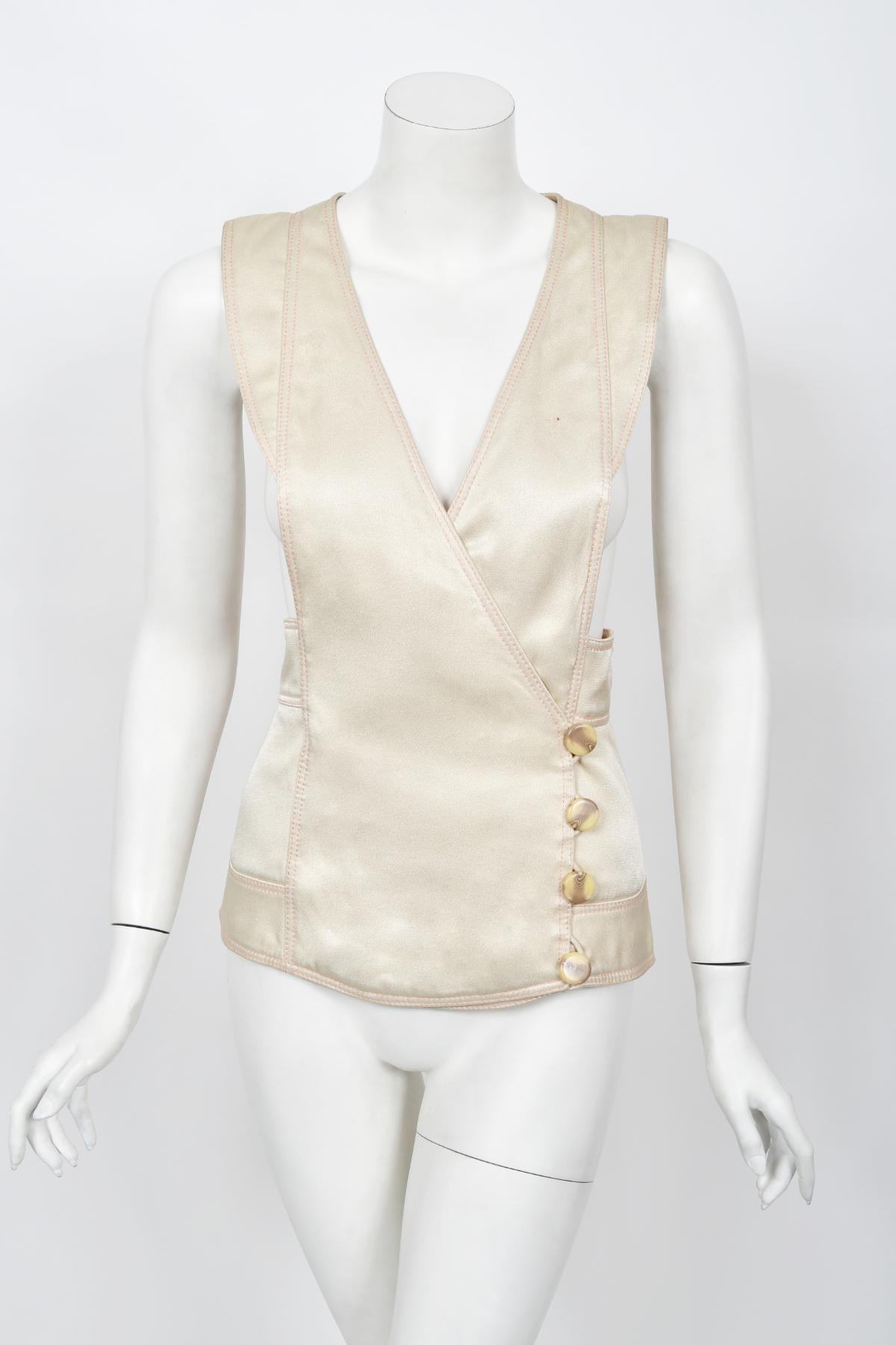 Vintage 1970's Bill Gibb Couture Embroidered Satin Mutton-Sleeve Jacket & Vest  For Sale 3