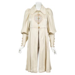 Vintage anni '70 Bill Gibb Couture, giacca e gilet in raso ricamato con maniche di montone