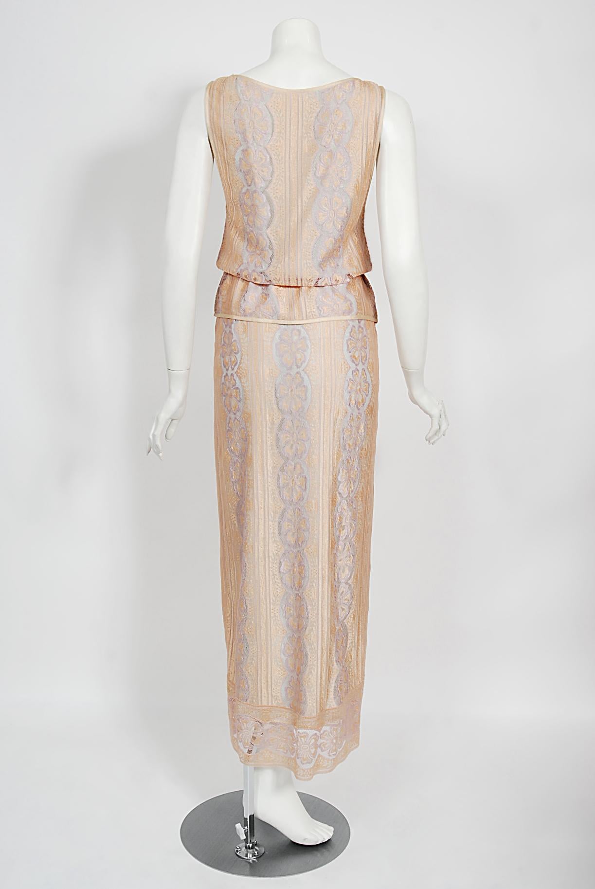 Vintage 1970's Bill Gibb Couture Peach & Lilac Lace Three-Piece Caftan Gown Set  For Sale 13