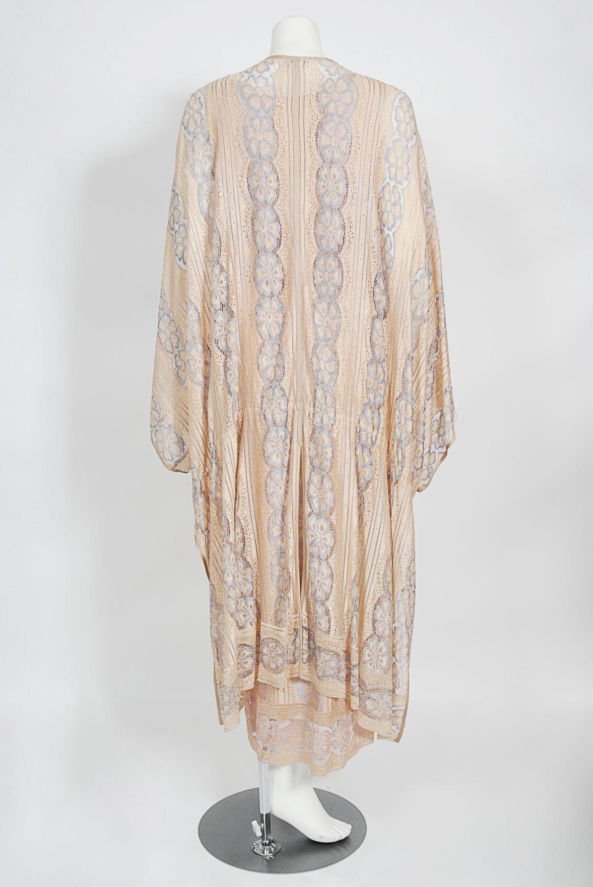 Vintage 1970's Bill Gibb Couture Peach & Lilac Lace Three-Piece Caftan Gown Set  For Sale 14