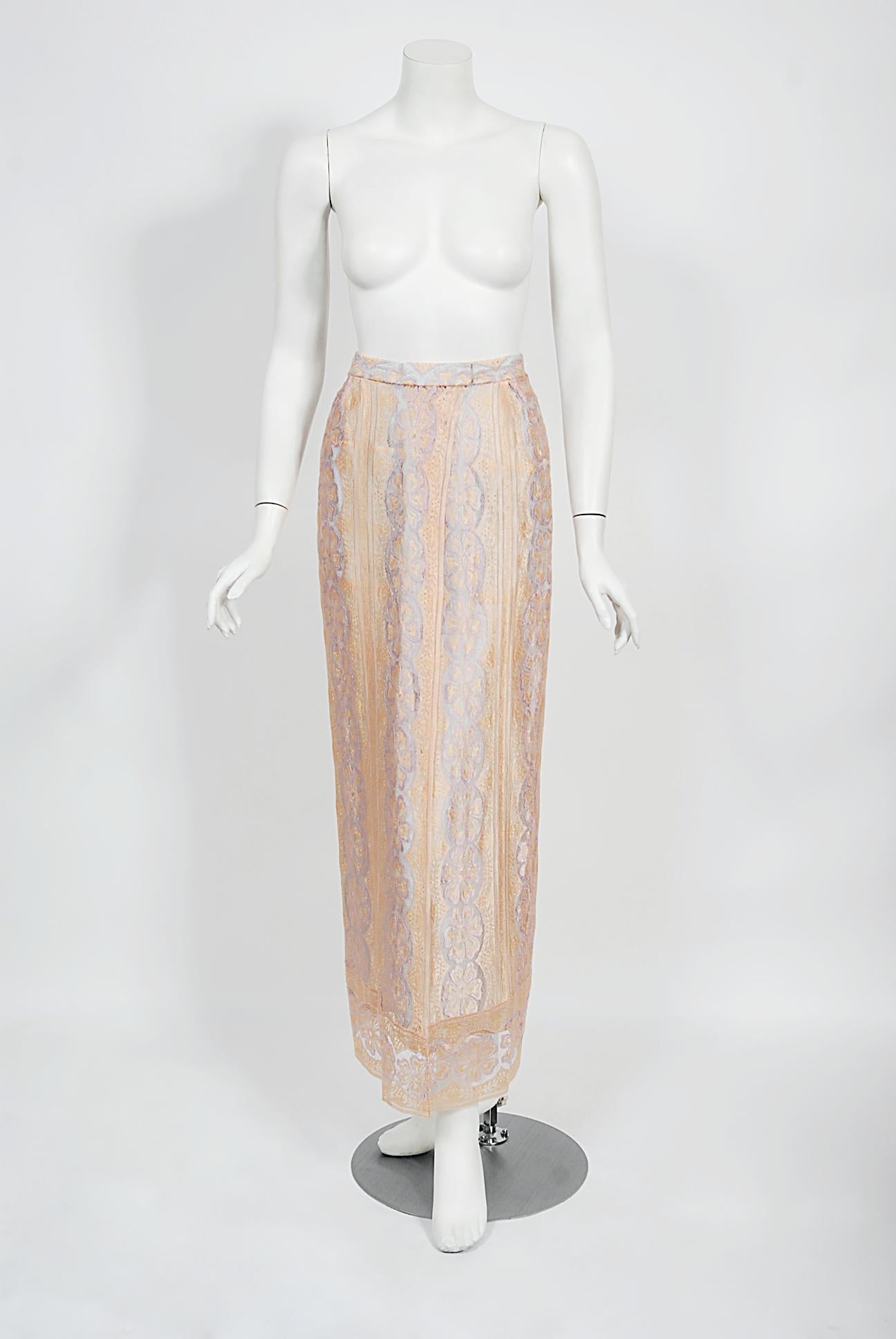 Vintage 1970's Bill Gibb Couture Peach & Lilac Lace Three-Piece Caftan Gown Set  For Sale 4