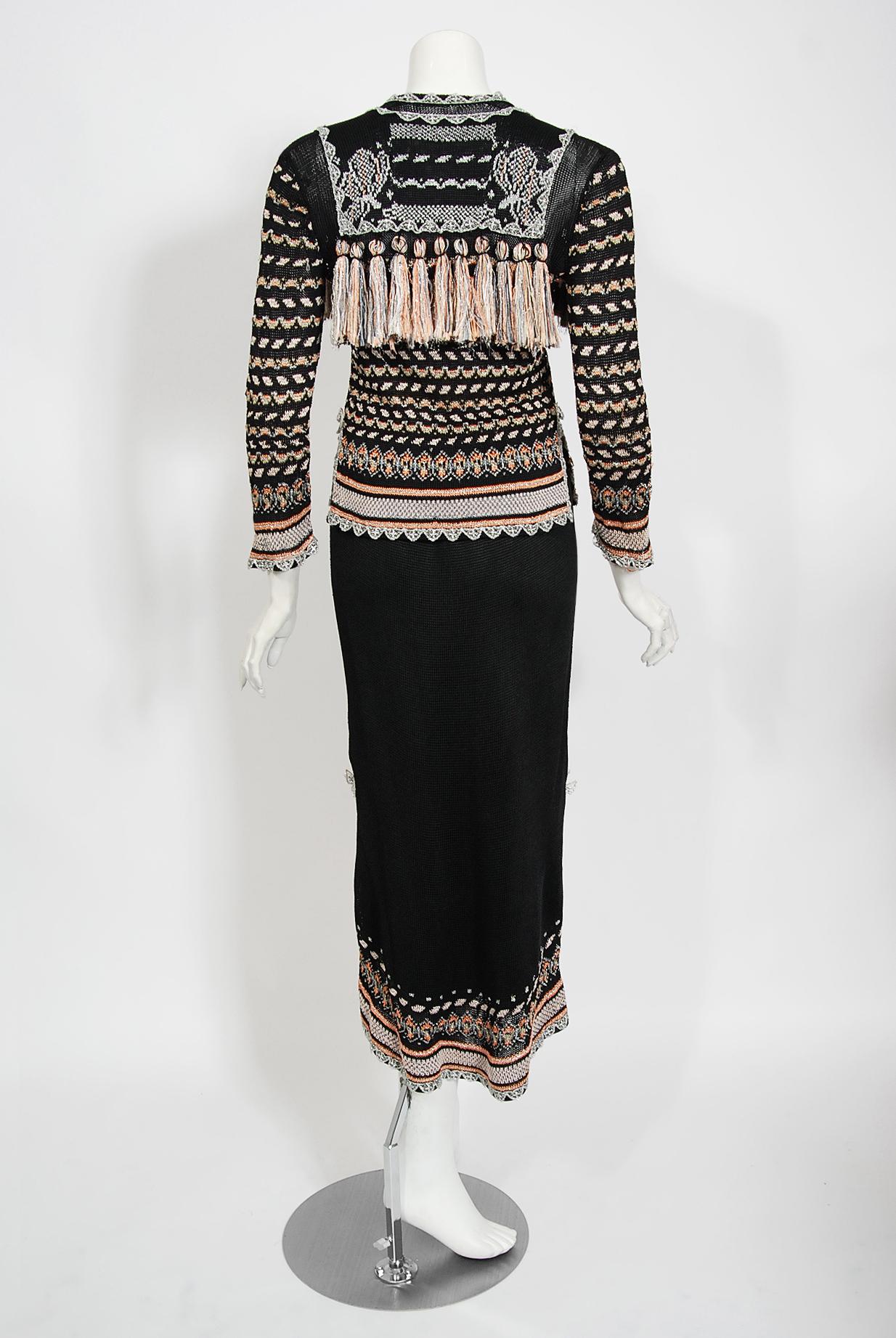 Vintage 1970's Bill Gibb Metallic Knit Insect-Novelty Tassel Sweater Dress Set For Sale 5