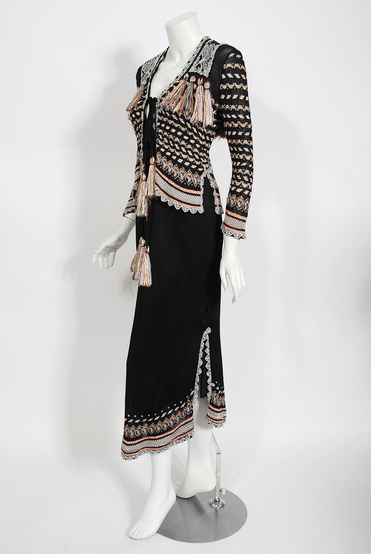 Bill Gibb Metallic Knit Insect-Novelty Tassel Pullover Kleid Set, 1970er Jahre Damen im Angebot