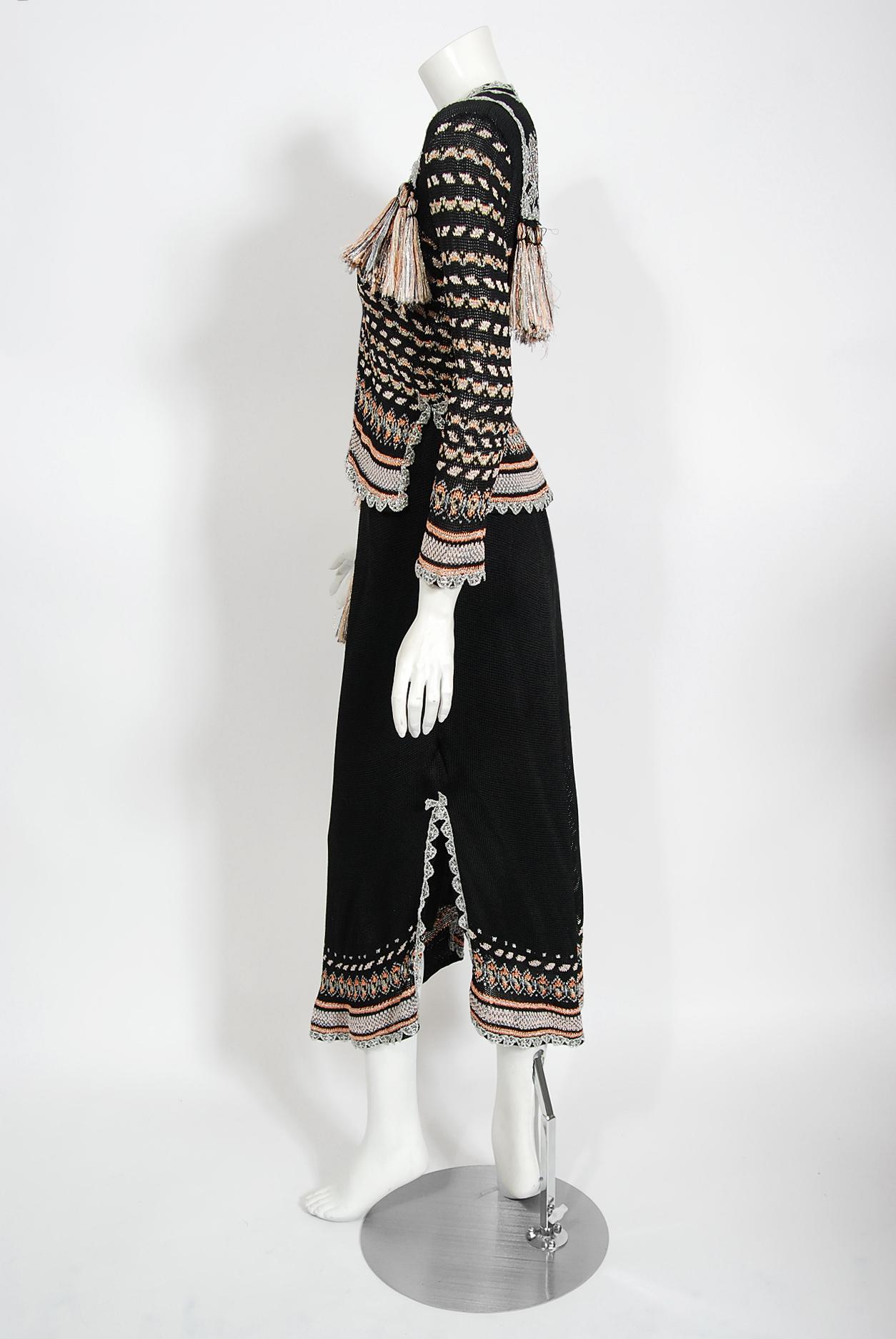 Women's Vintage 1970's Bill Gibb Metallic Knit Insect-Novelty Tassel Sweater Dress Set For Sale
