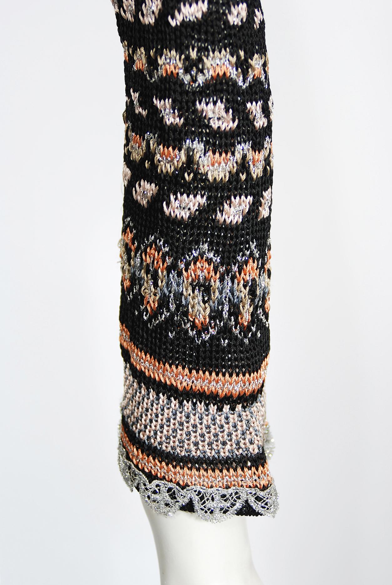 Bill Gibb Metallic Knit Insect-Novelty Tassel Pullover Kleid Set, 1970er Jahre im Angebot 4