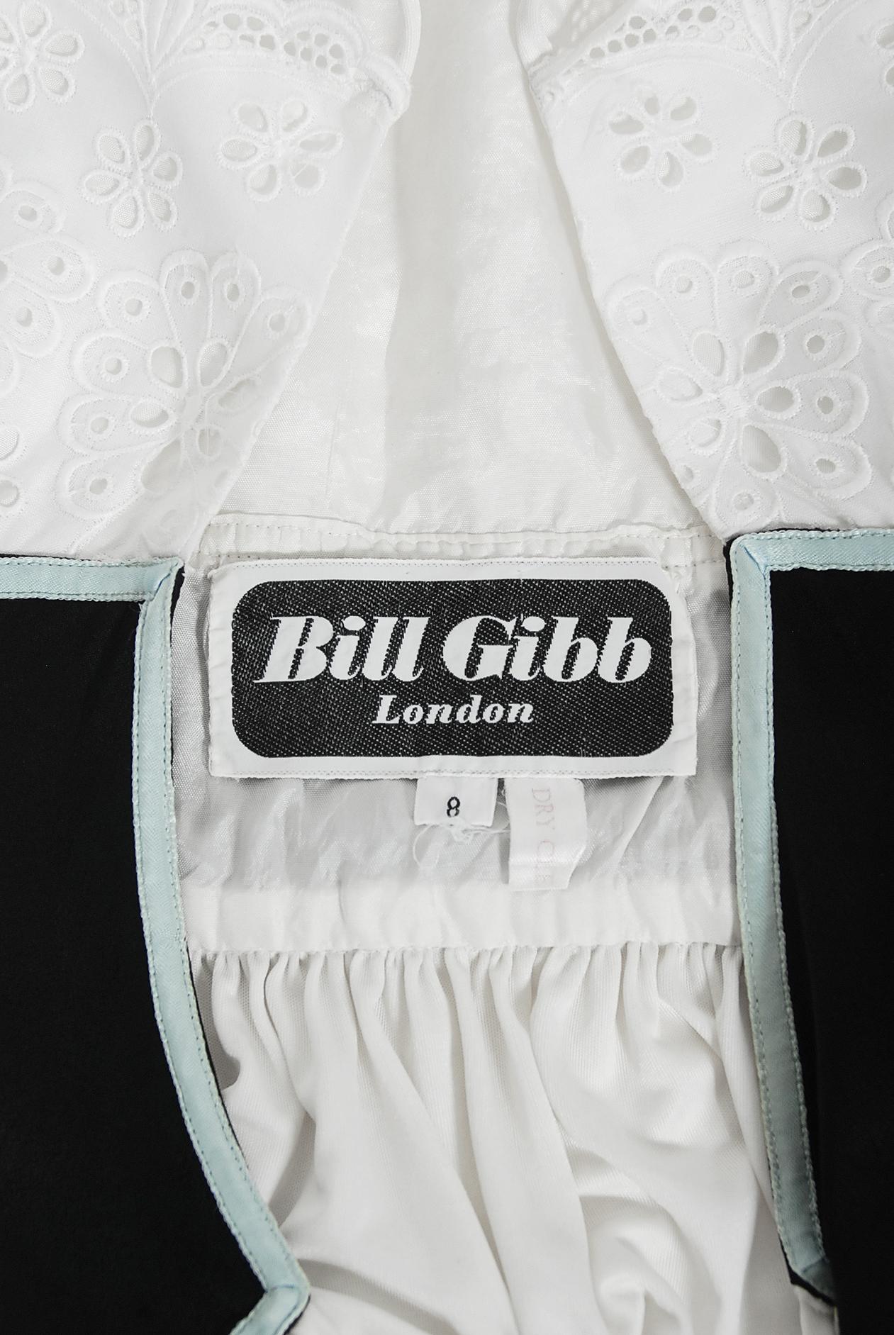 Vintage 1977 Bill Gibb White Eyelet Cotton & Jersey Low Plunge Maxi Wrap Dress For Sale 7