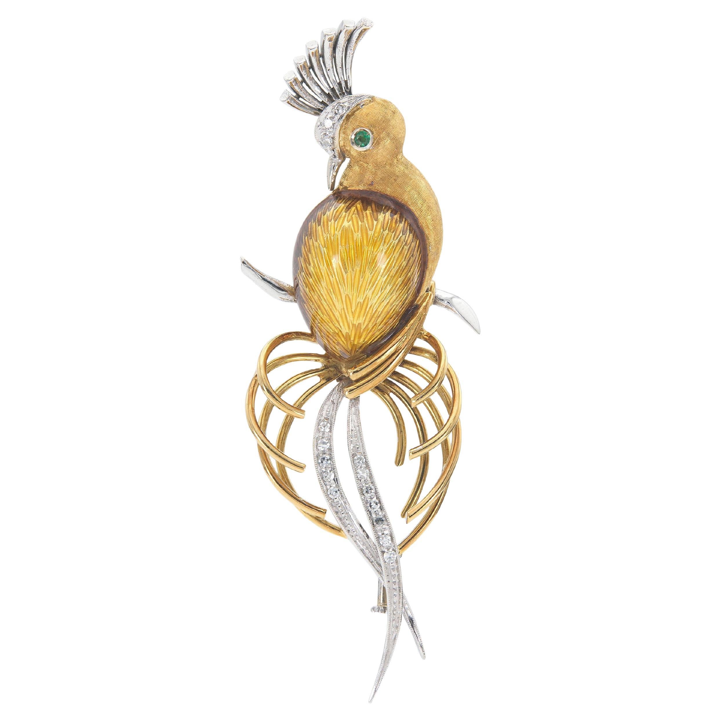 Broche vintage de 1970 con forma de pájaro