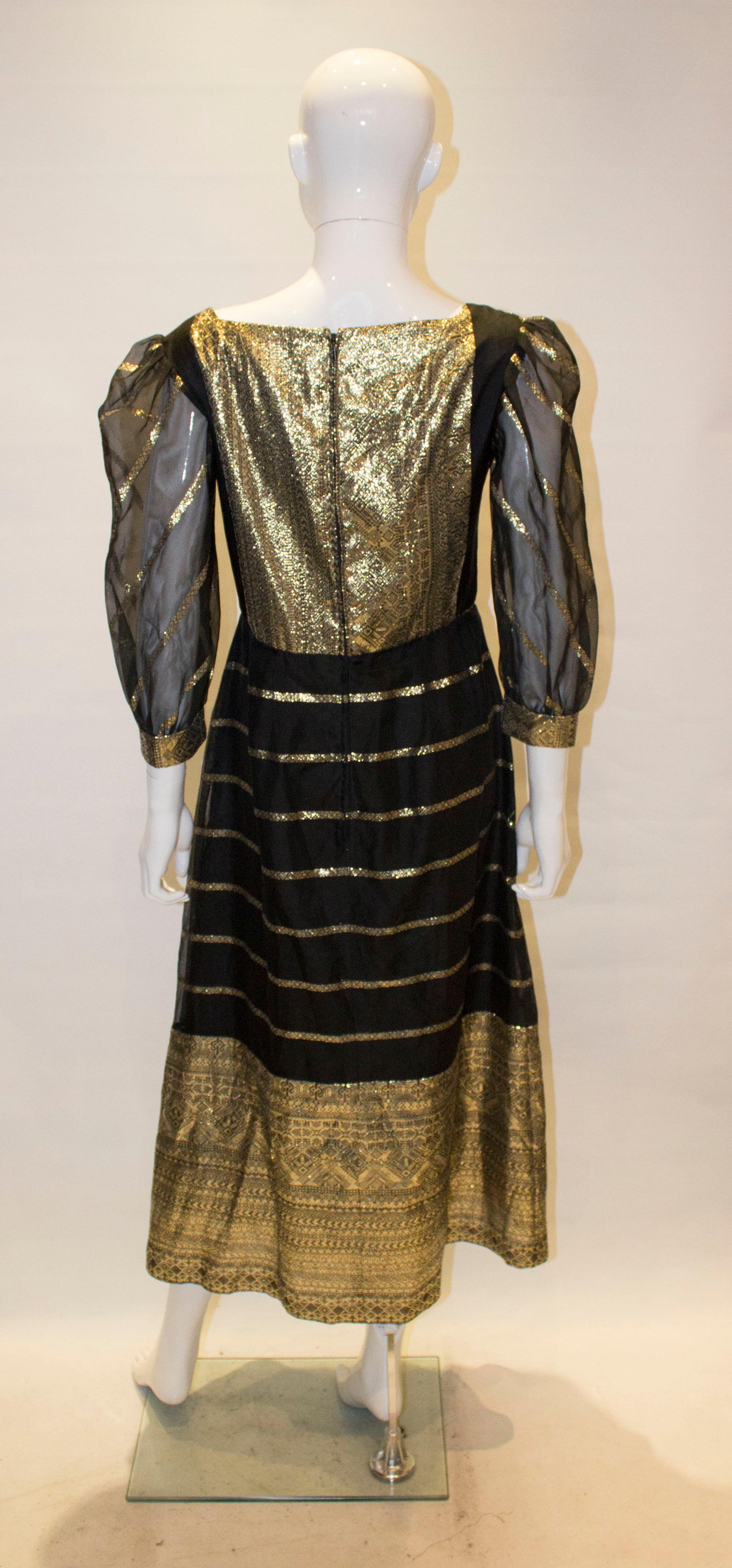 Vintage 1970s Black and Gold Party Dress For Sale 1