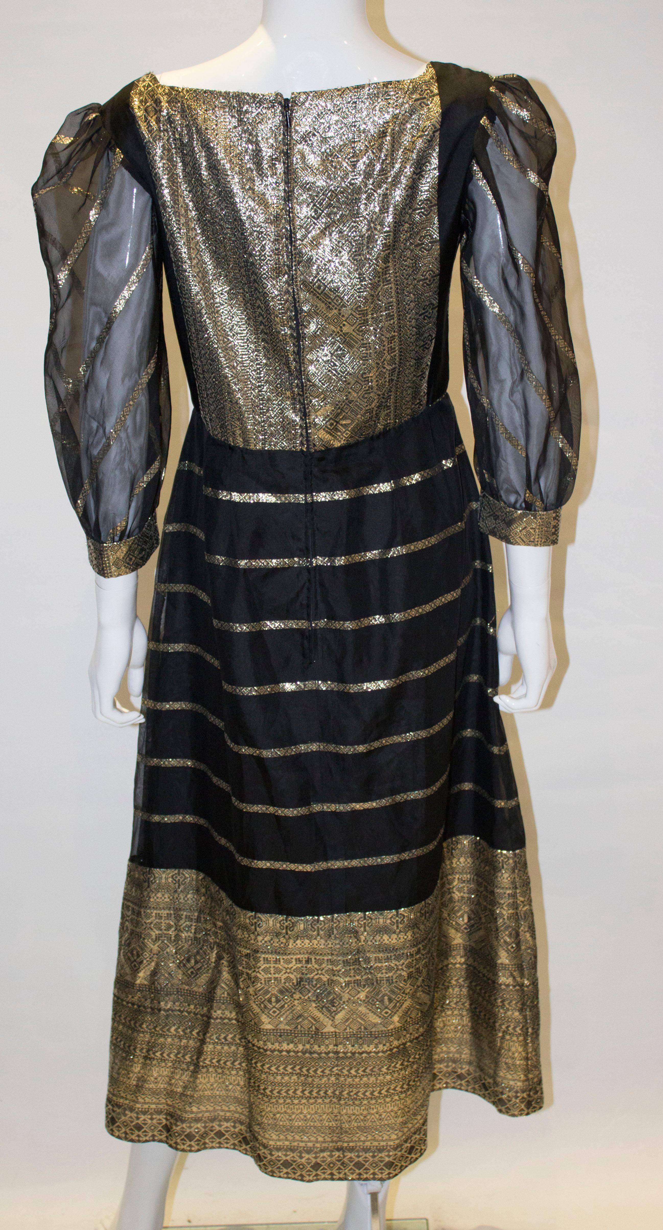 Vintage 1970s Black and Gold Party Dress For Sale 2