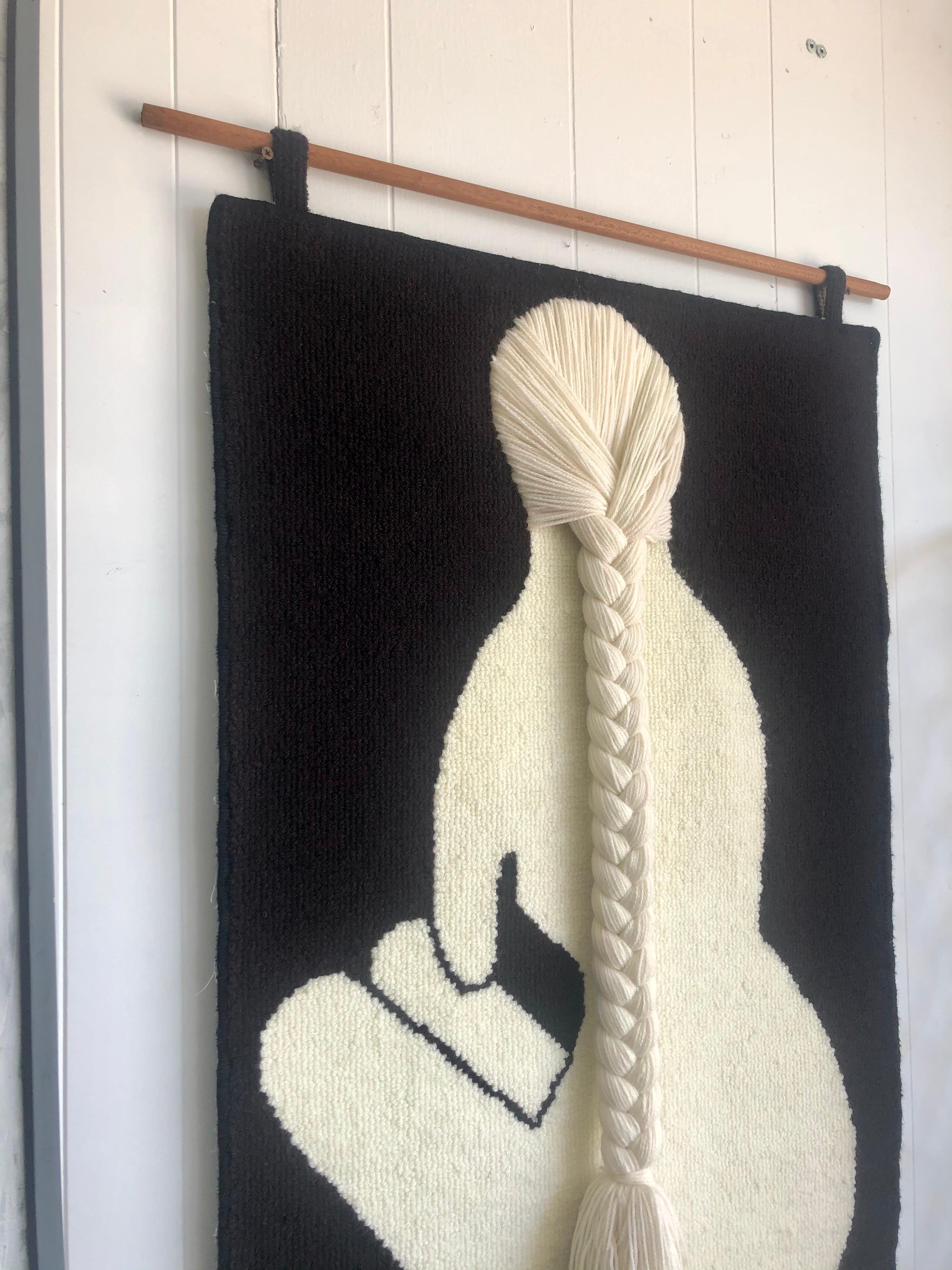 Hand-Woven Vintage 1970s Black and White Woven Wall Hanging