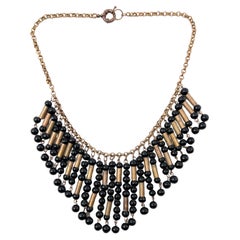 Collana con frange di perle di vetro nere vintage degli anni '70