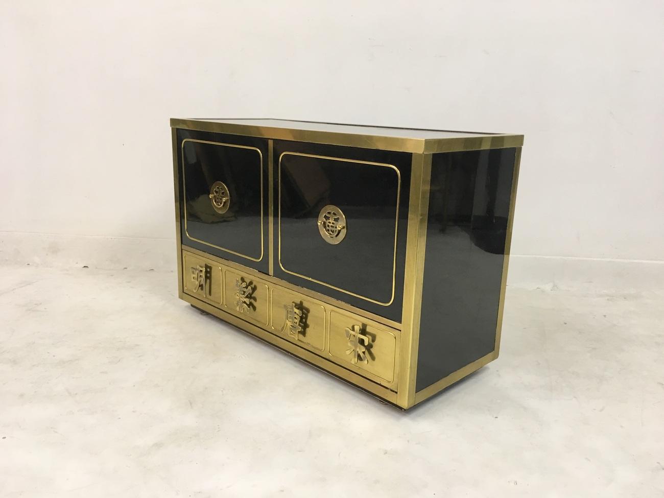 Vintage 1970s Black Lacquer and Brass Cabinet by Mastercraft 5