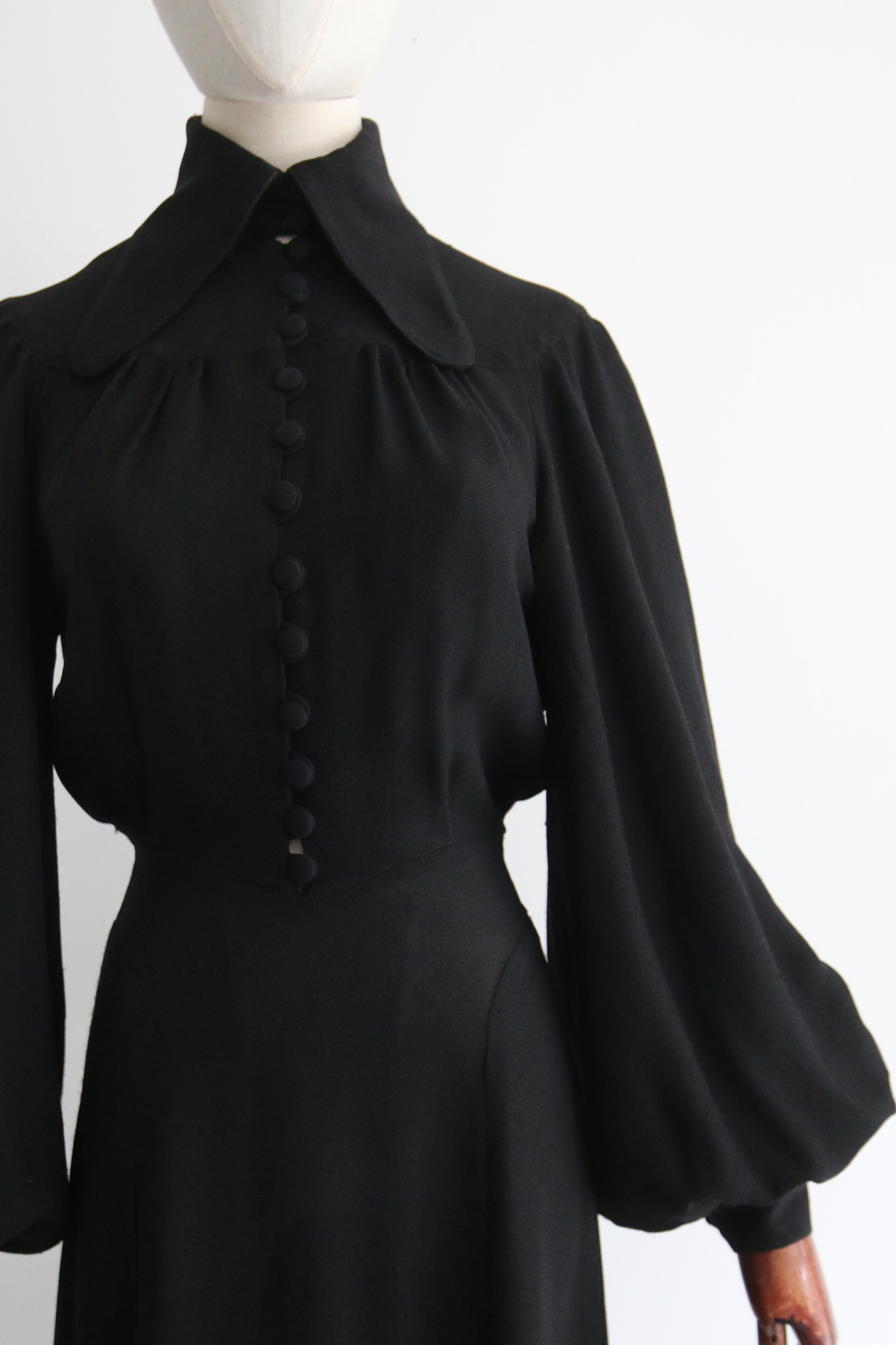 Black  Vintage 1970's black moss crepe Ossie Clark dress UK 12 US 8