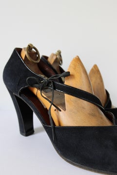 Vintage 1970's Black Suede Gucci Heels Ankle Strap UK 7 EU 41 US 9