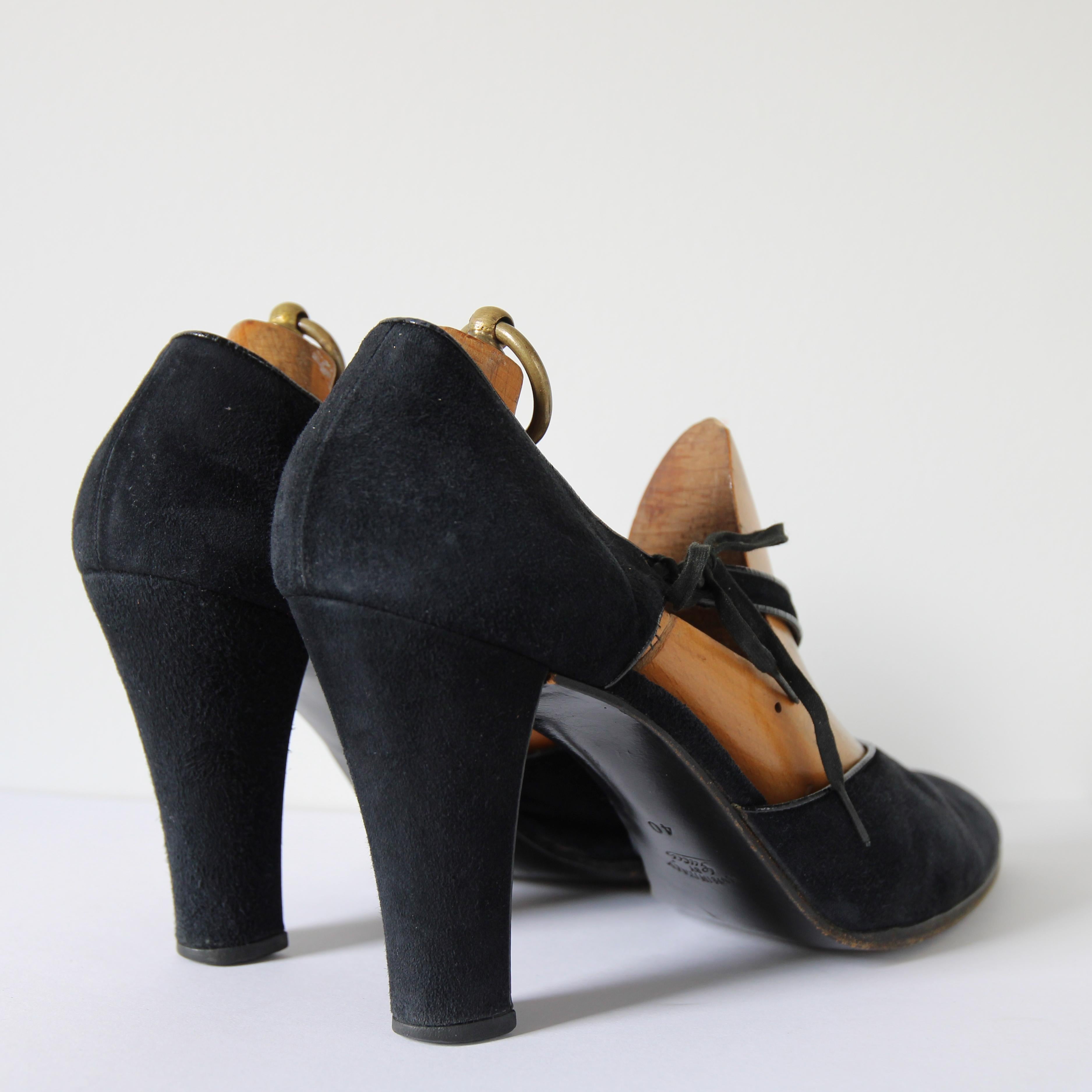 Vintage 1970's Gucci Suede Black Heels Ankle Strap UK 7 EU 41 US 9 Bon état - En vente à Cheltenham, GB