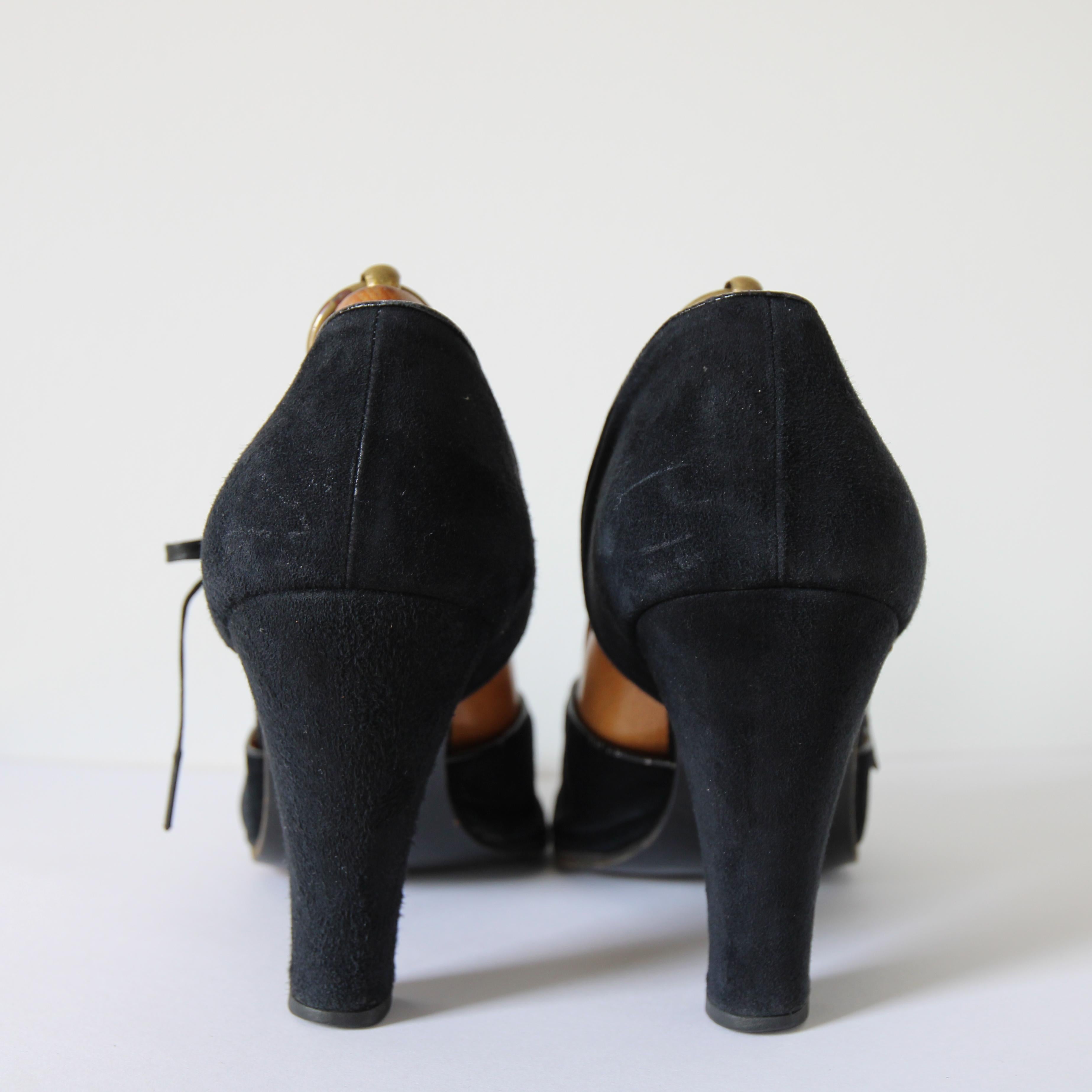 Vintage 1970's Gucci Suede Black Heels Ankle Strap UK 7 EU 41 US 9 en vente 1