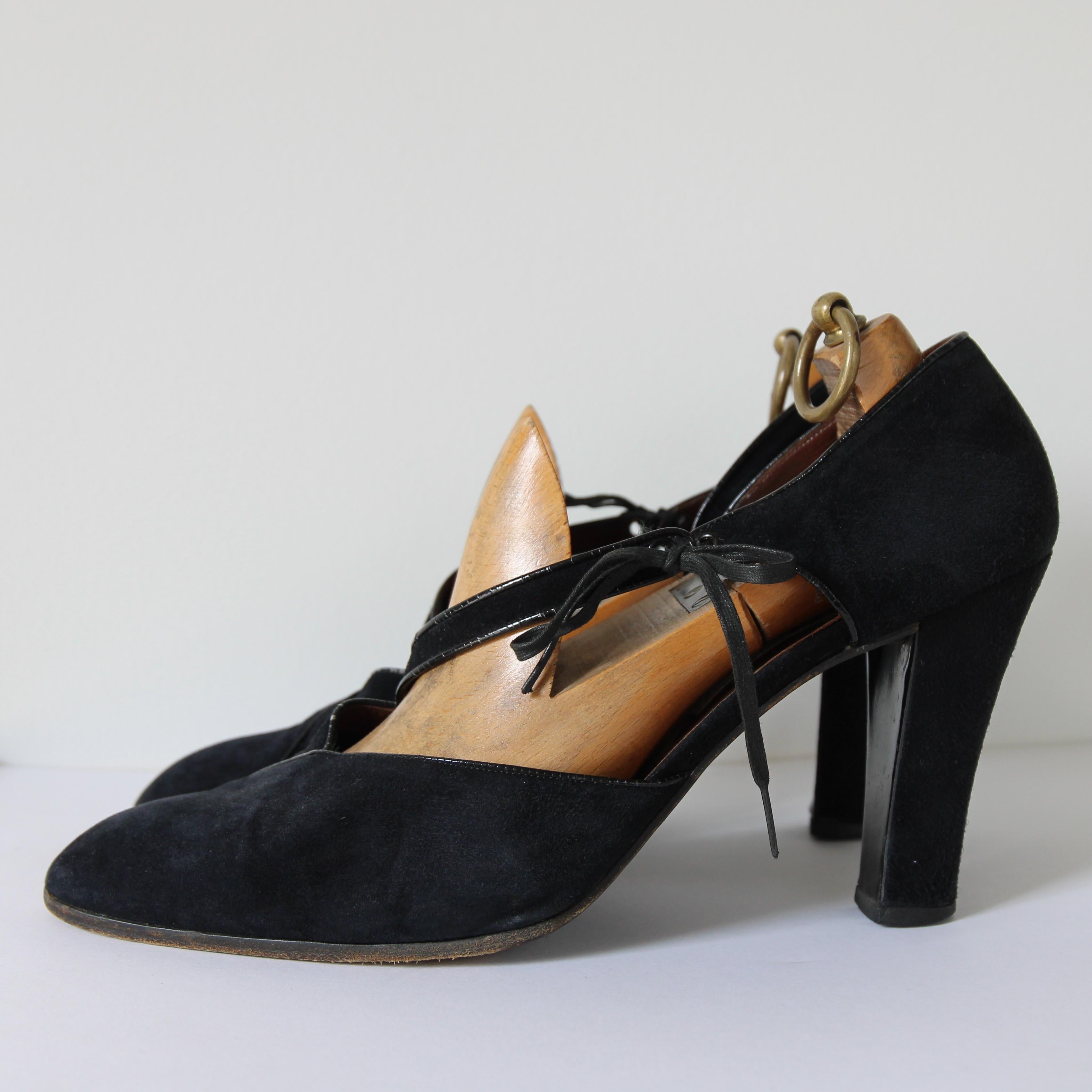 Vintage 1970's Gucci Suede Black Heels Ankle Strap UK 7 EU 41 US 9 en vente 2