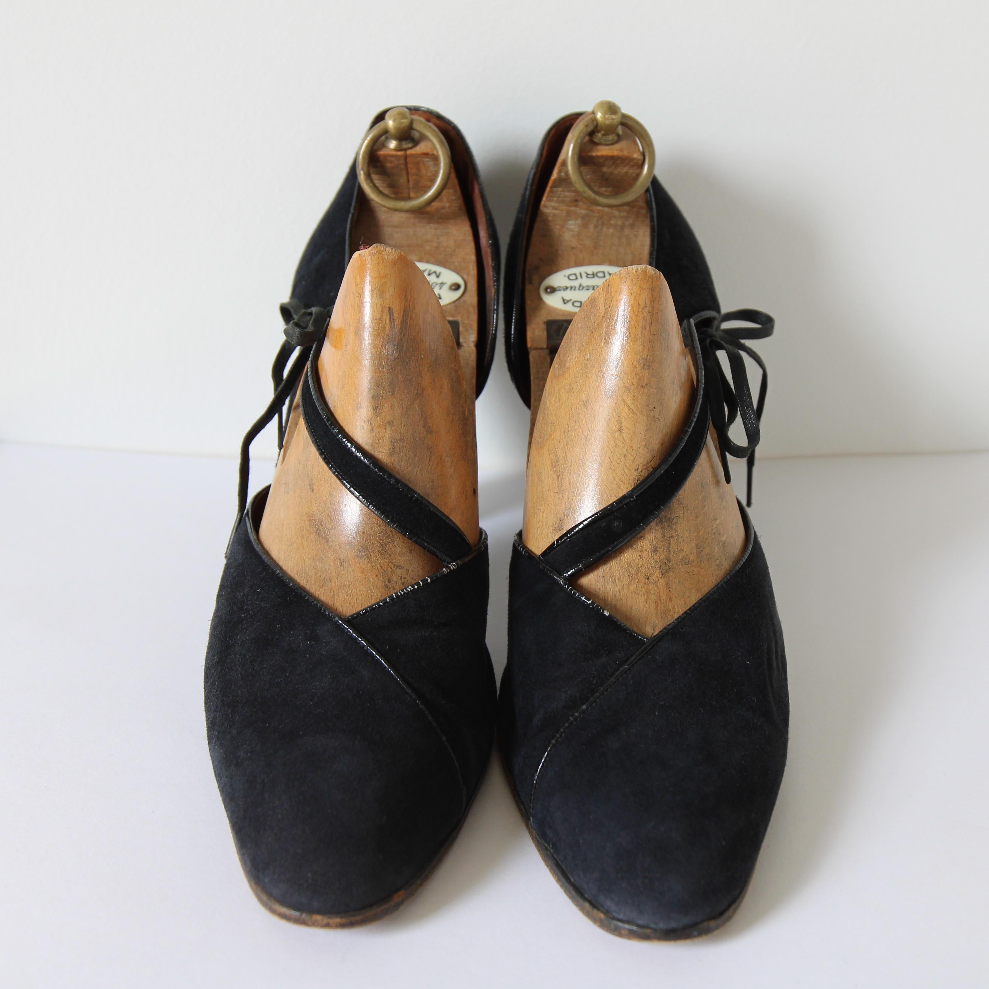 Vintage 1970's Gucci Suede Black Heels Ankle Strap UK 7 EU 41 US 9 en vente 3