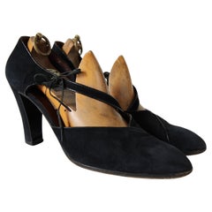 Vintage 1970's Black Suede Gucci Heels Ankle Strap UK 7 EU 41 US 9