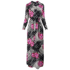 Vintage 1970s Black & White Print Maxi Dress