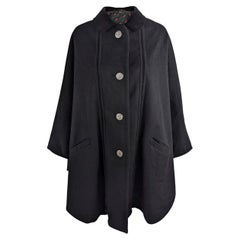 Retro 1970s Black Wool & Velvet Collar Austrian Cape Coat