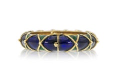 Vintage 1970s Blue and Green Enamel Bangle Bracelet