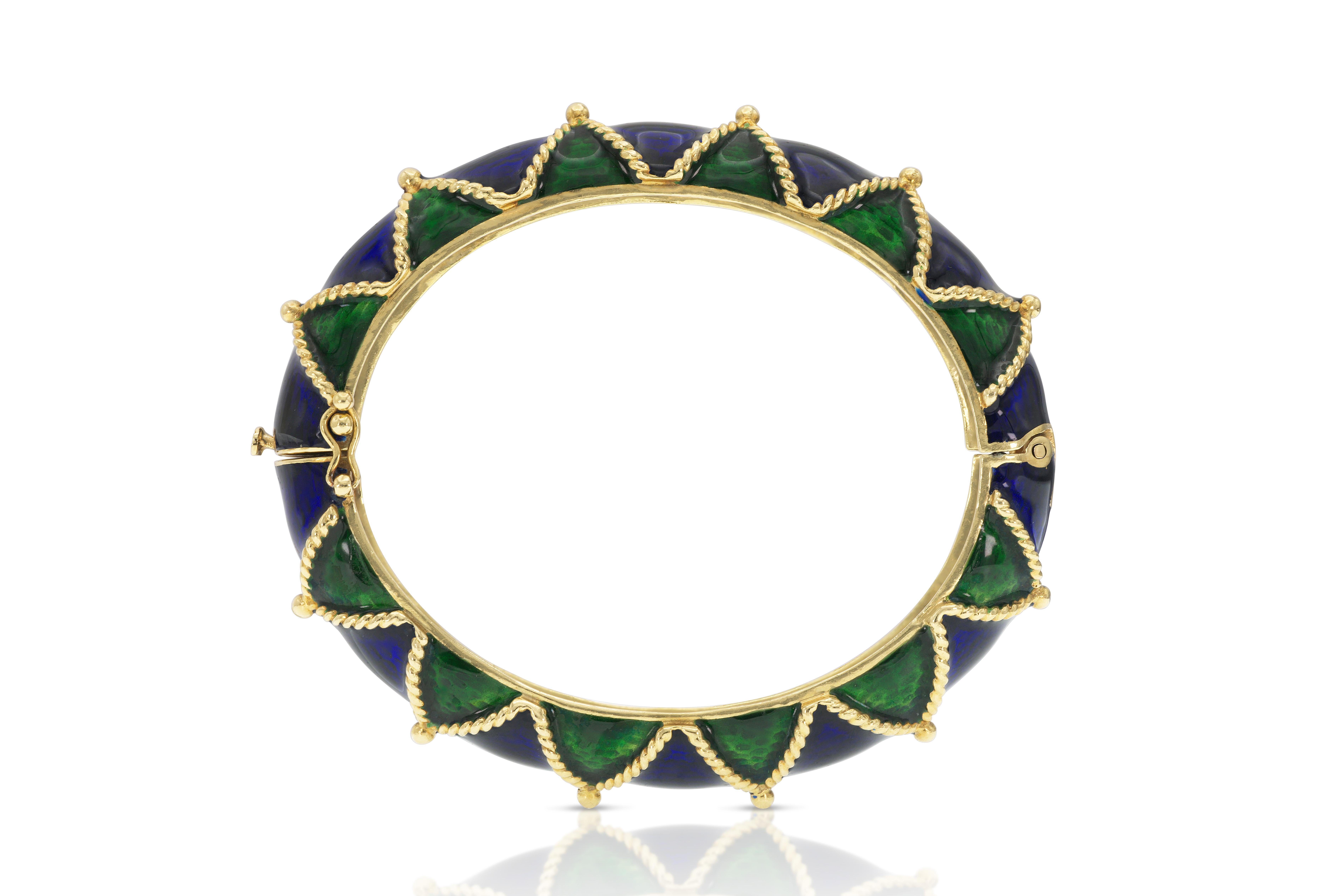 Brazalete vintage de esmalte azul y verde de los años 70 en Bueno estado para la venta en New York, NY