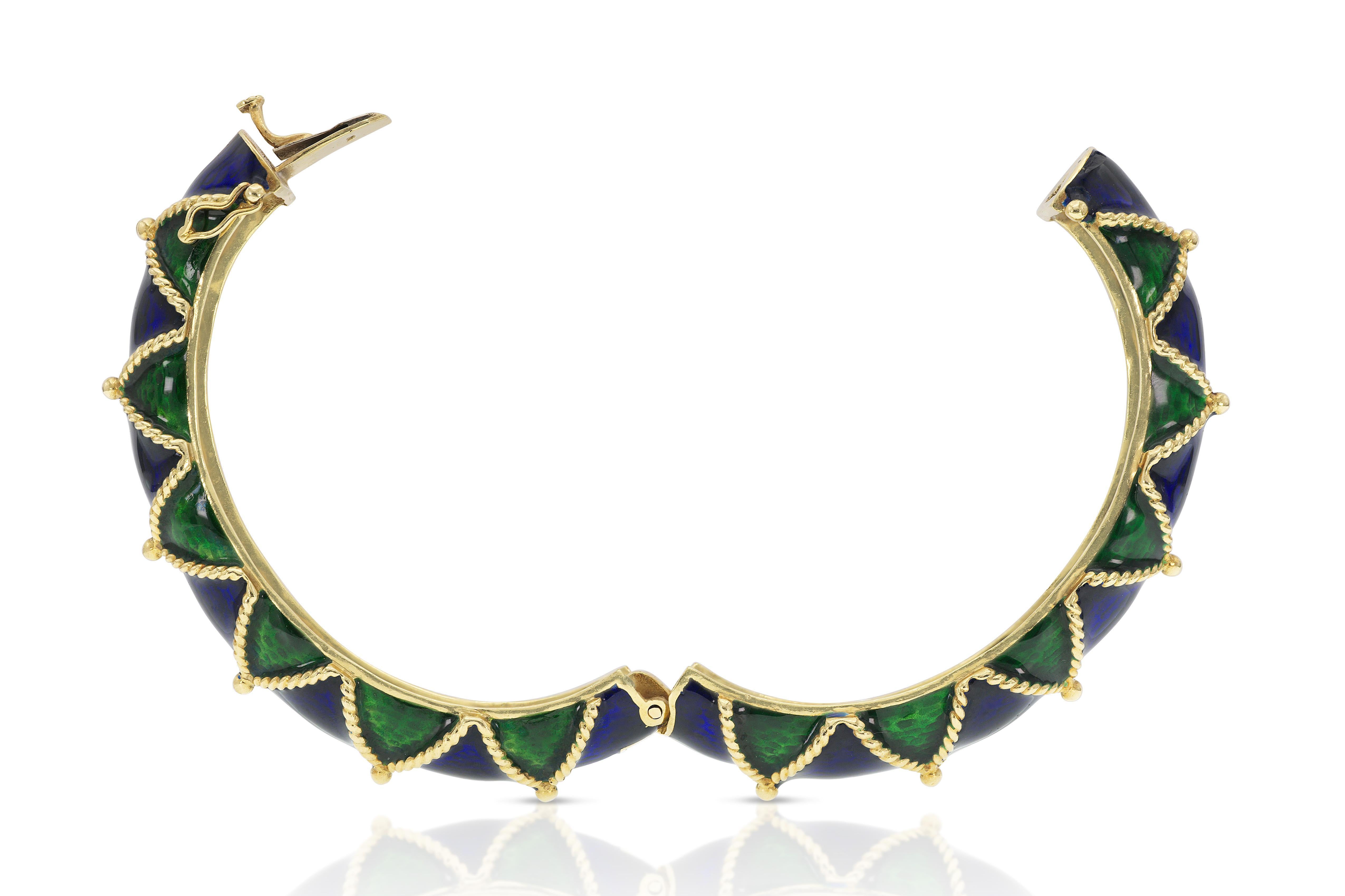 De las mujeres Brazalete vintage de esmalte azul y verde de los años 70 en venta