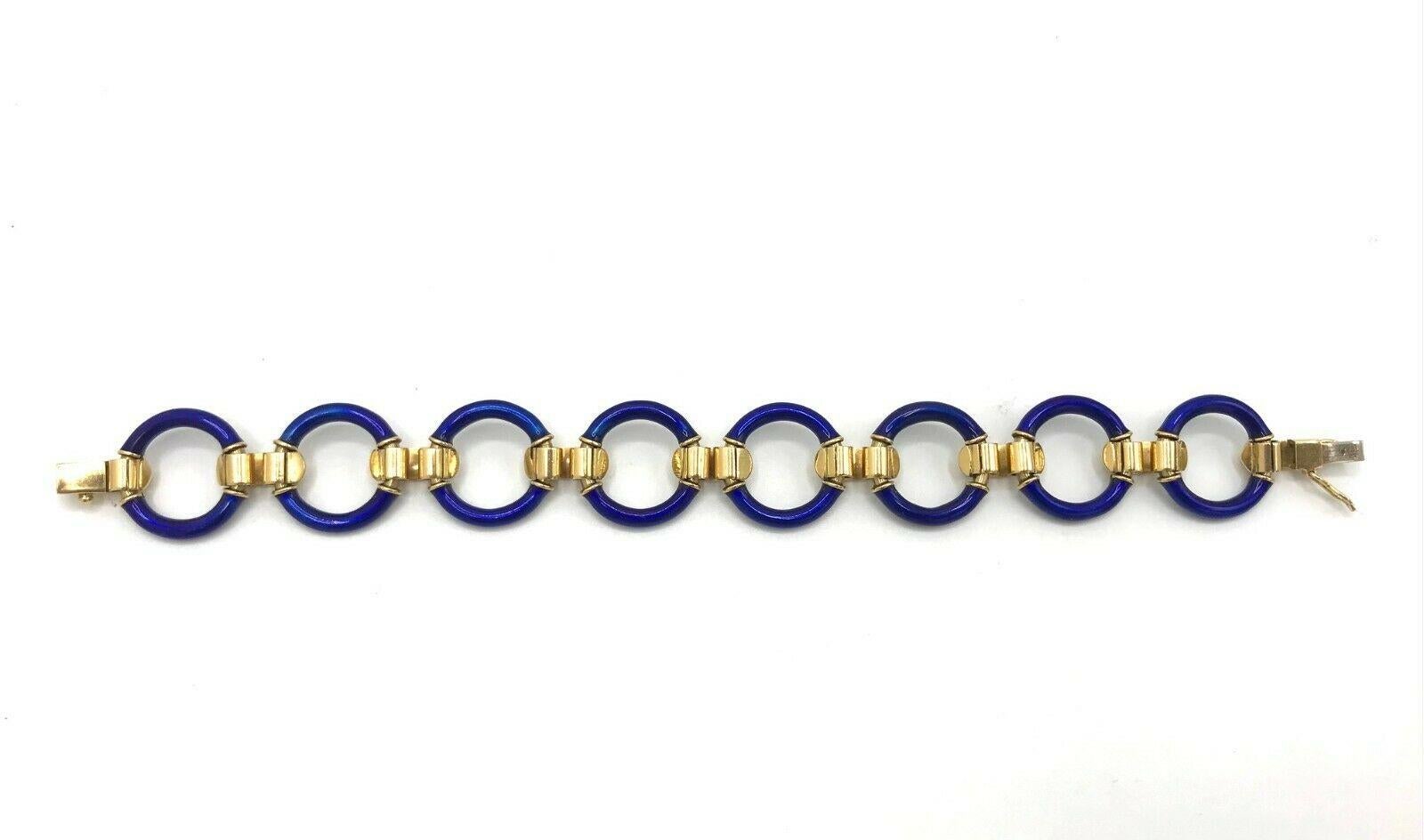 Bracciale vintage anni '70 con smalto blu e oro giallo A Link 3