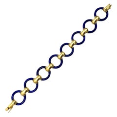 Bracciale vintage anni '70 con smalto blu e oro giallo A Link