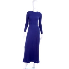 Vintage 1970s Blue Knit Evening Dress With Open Back and Rhinestones