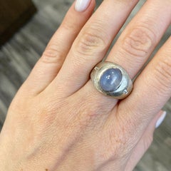Vintage 1970s Blue Star Sapphire and Diamond Ring