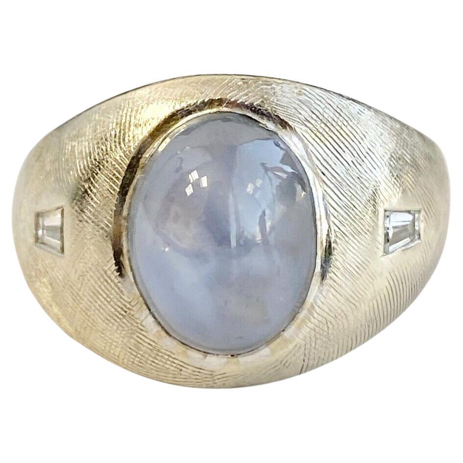 Vintage 1970s Blue Star Sapphire and Diamond Ring