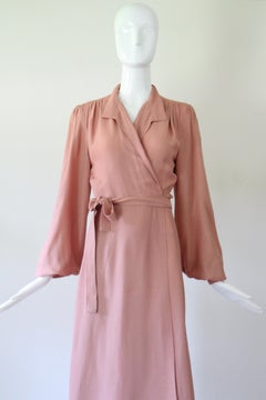 Robe Ossie Clark vintage des années 1970, rose poudré, en crêpe de mousse, taille US 4 / UK 8