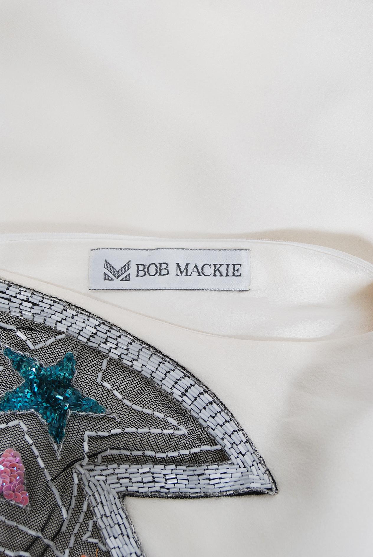 Vintage 1970's Bob Mackie Beaded Ivory Silk One-Shoulder Grecian Goddess Gown  6