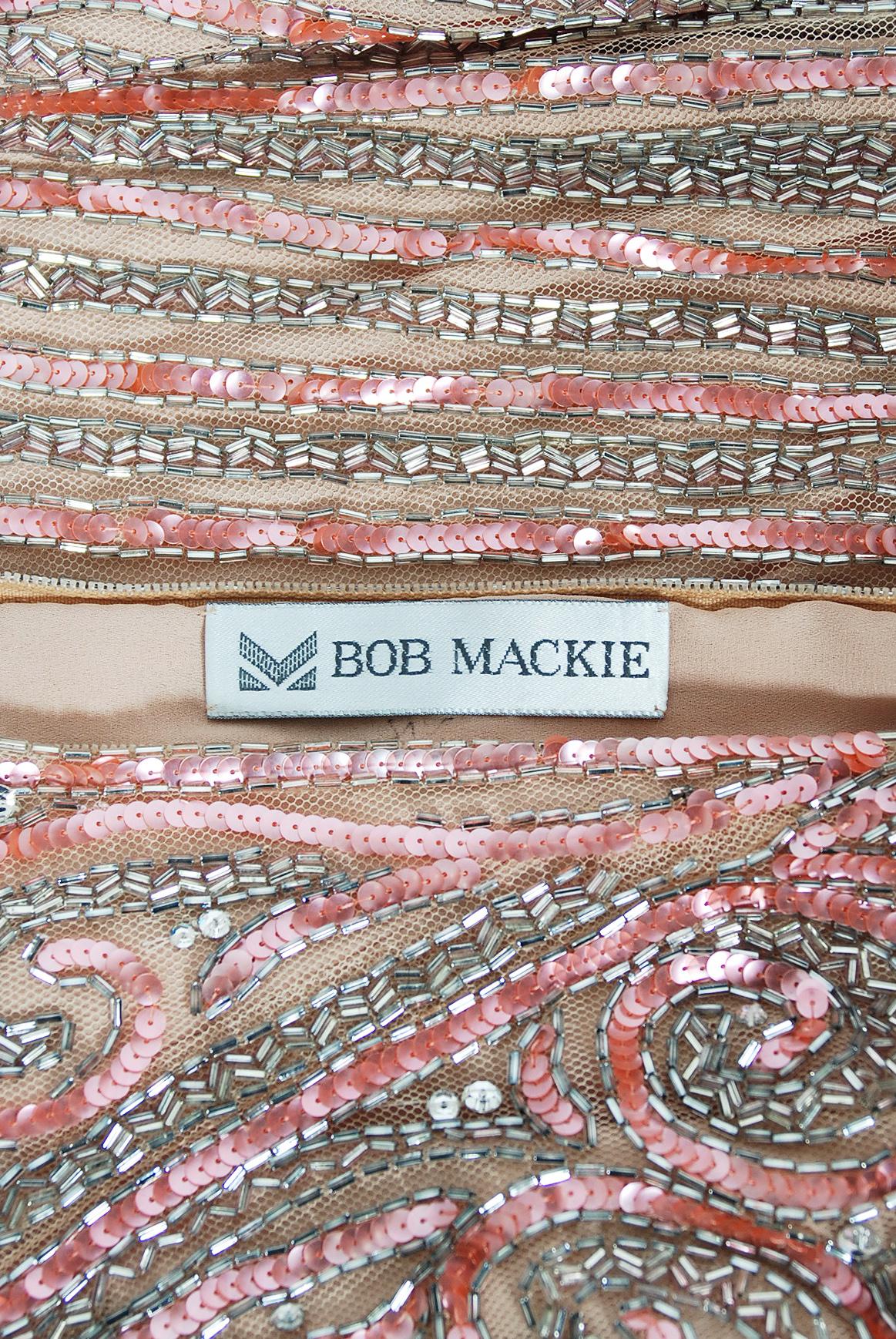 Vintage 1970er Bob Mackie Couture Rosa trägerloses Sanduhr-Kleid mit hohem Schlitz und Perlenbesatz 10
