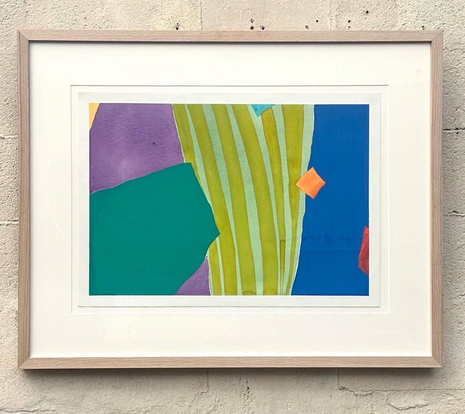 20th Century Vintage 1970s Boho Abstract Lithograph For Sale