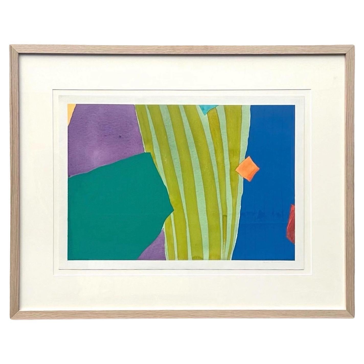 Vintage 1970s Boho Abstract Lithograph For Sale