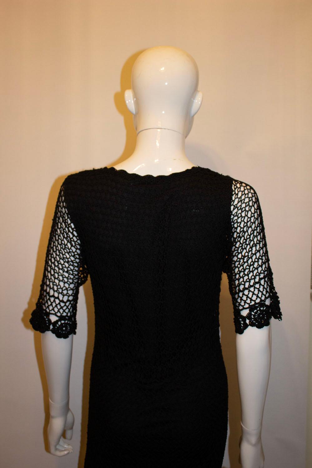 Vintage 1970s Boho Black Crochet Dress In Good Condition For Sale In London, GB