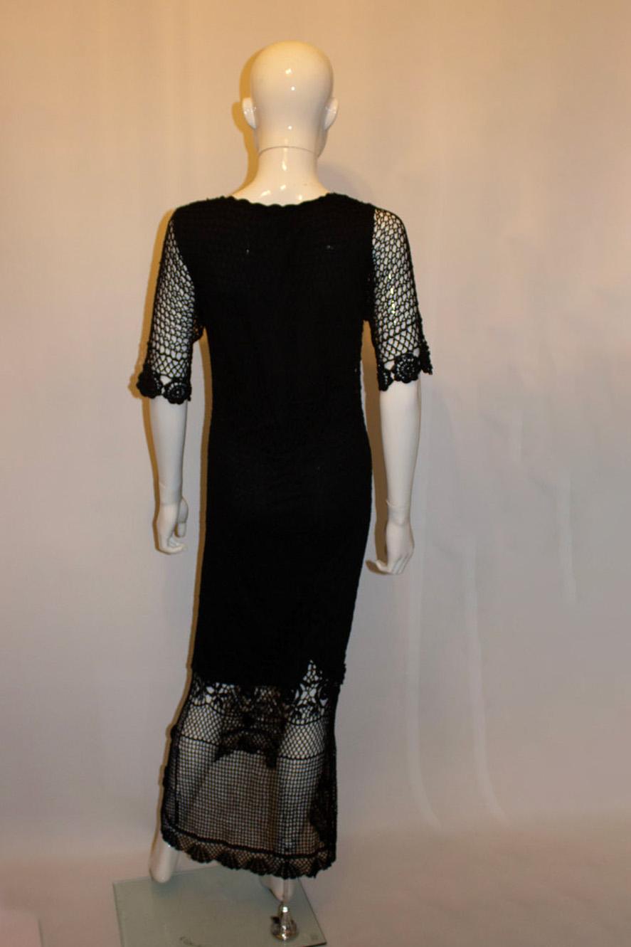 Vintage 1970s Boho Black Crochet Dress For Sale 2