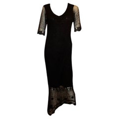 Retro 1970s Boho Black Crochet Dress