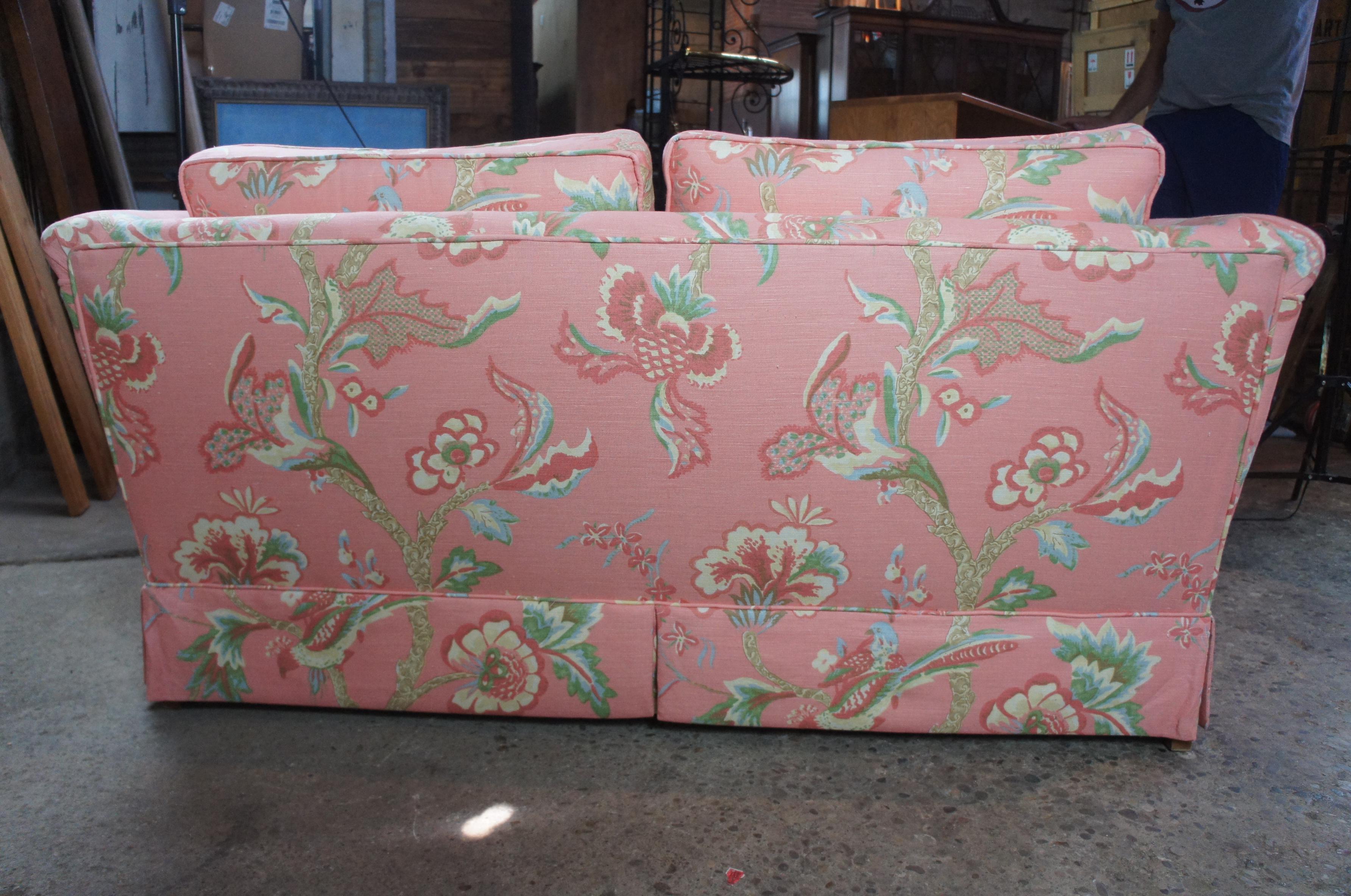 Vintage 1970s Boho Chic Tropical Bird Fabric Loveseat Sofa Couch Settee 1