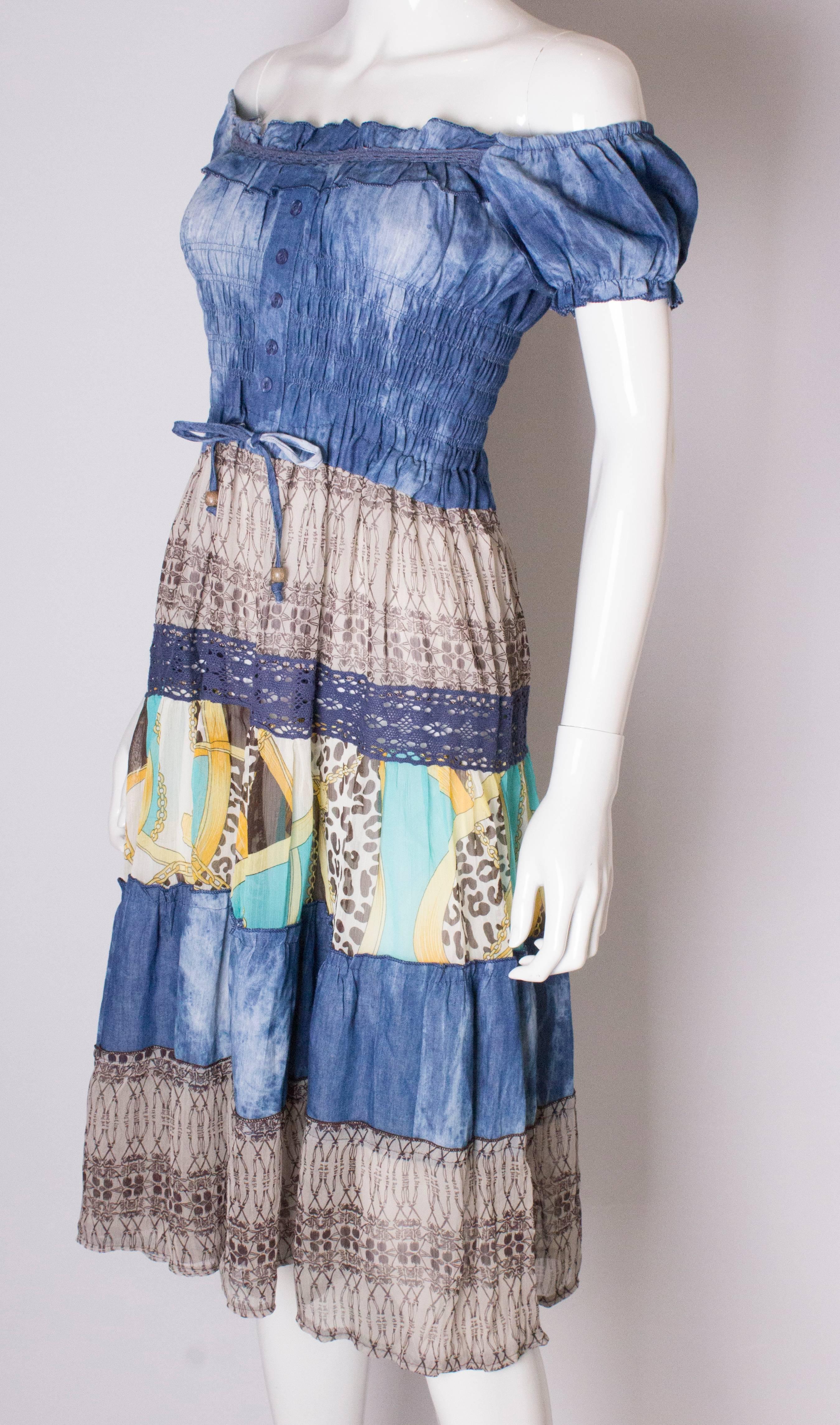 Gray Vintage 1970s  Boho Spring /Summer Dress